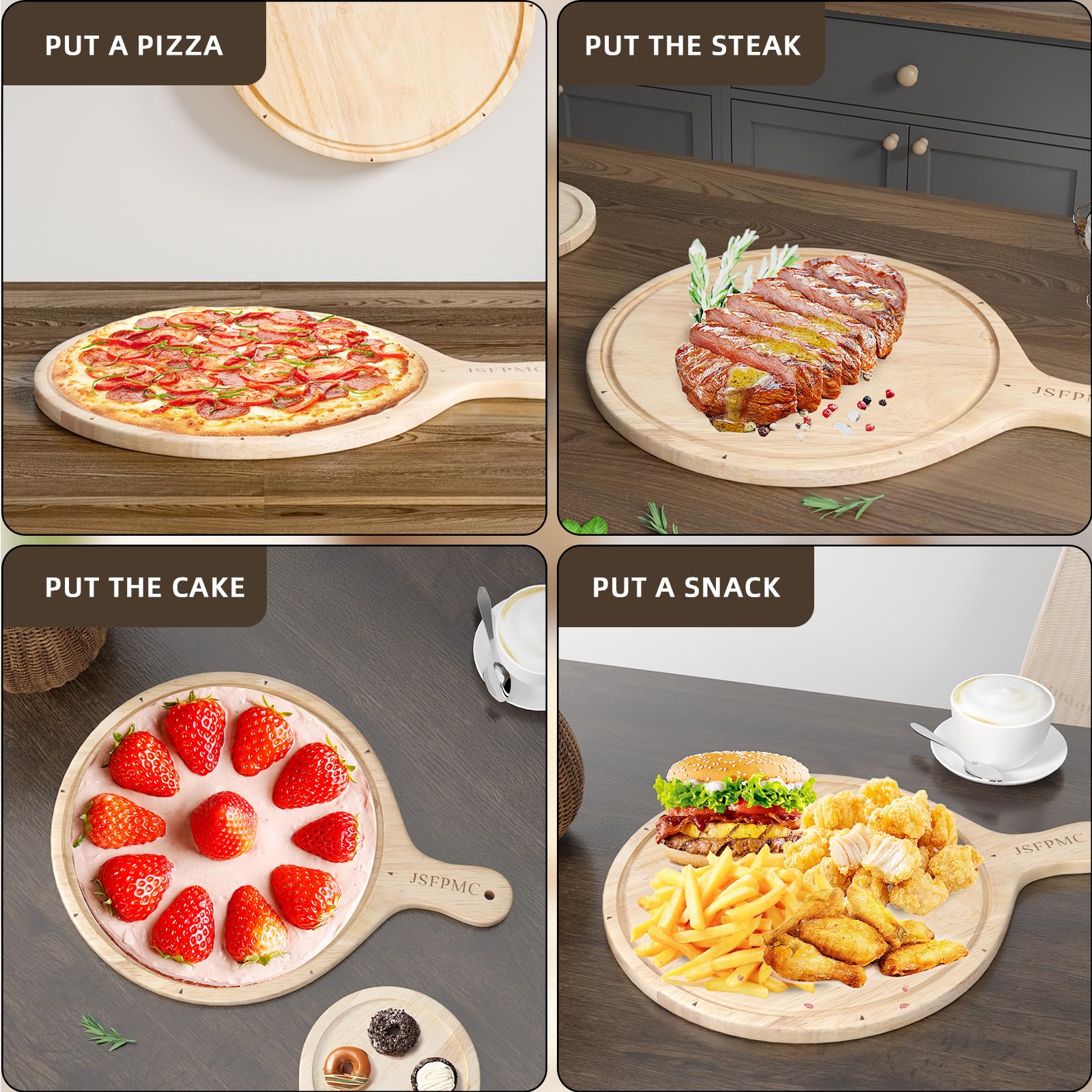 Amazon | ハンドル付きラバーウッドカッティングボード、ラウンド
